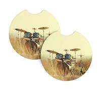 HJFCZH Music Drum in Field Prints Car Cup Coasters 2-Pack - Neoprene Drink Covers for Worry-Free Driving & a Spotless Interior - Fits Most Vehicles