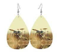 HJFCZH Music Drum in Field Prints Dangle Leather Earrings - Elegant Water Drop Drops for Festive Style & Everyday Chic