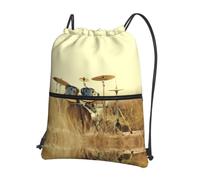 HJFCZH Music Drum in Field Prints Drawstring Zipper Backpack - Lightweight Sporty Throw Bag for Gym, Travel & Yoga - Durable Water-Resistant Design