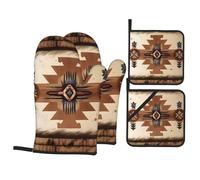 HJFCZH Native American Patterns Prints Oven Mitts & Pot Holders Set - Waterproof Kitchen Throw & Heat Resistant Layers - Durable Covers for Cooking, Baking & BBQ