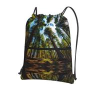 HJFCZH Nature Cedar Prints Drawstring Zipper Backpack - Water-Resistant & Durable Gym Bag for Travel, Sports & Everyday Essentials