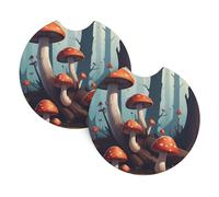 HJFCZH New Mushrooms On Dead Trees Printed Car Coaster Set of 2 - Waterproof Rubber Cup Holder Protectors for Cars, Trucks & SUVs