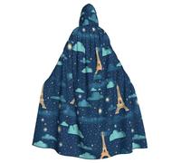 HJFCZH night paris eiffel tower Printed Halloween Adult Hooded Cape Cloak for wear during Halloween, role-playing