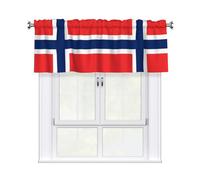HJFCZH Norwegian flag Prints Curtain Valance 54x18in - Peach Skin Kitchen Window Layer, Filtered Light & Quick-Install Rod Pocket Cover