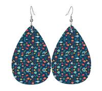 HJFCZH Ocean Fish Turtle Jellyfish Prints Teardrop Leather Earrings - Lightweight Dangle Earrings for Women, Vivid Color Faux Leather Drops with Silver Plated Hooks, Stylish Jewelry