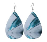 HJFCZH Ocean Green Wave Surf Prints Dangle Leather Earrings - Elegant Water Drop Drops for Festive Style & Everyday Chic