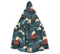 HJFCZH octopus and boat Pattern Halloween Adult Hooded Cape Super Large Hooded Cloak with Bow Tie, No Zipper