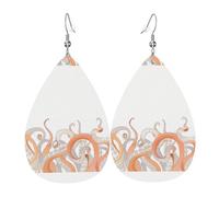 HJFCZH Octopus tentacles Prints Teardrop Leather Earrings - Lightweight Dangles with Silver-Plated Hooks, Vivid Color & Hypoallergenic Design for Festive Occasions
