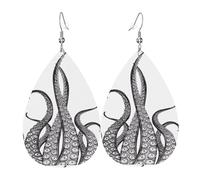HJFCZH Octopus Tentacles Prints Teardrop Leather Earrings - Lightweight Dangles with Silver-Plated Hooks, Vivid Color & Hypoallergenic Design for Festive Occasions