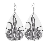 HJFCZH Octopus Tentacles Prints Water Drop Earrings - Fashionable Faux Leather Drops with 925 Sterling Silver Earring Hooks - Durable & Stylish