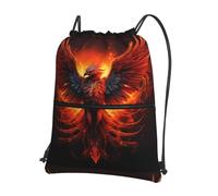 HJFCZH Orange Red Phoenix Prints Drawstring Zipper Backpack - Lightweight Gym Throw Bag with Front Pocket - Ideal for Travel & Yoga