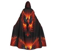 HJFCZH Orange Red Phoenix Prints Hooded Cloak - Long Polyester Throw for Durable Cosplay & Halloween
