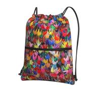 HJFCZH Origami Paper Cranes Prints Drawstring Zipper Backpack Lightweight Sport Gym Bag Water-Resistant Travel Throw Cover for Men Women Teens