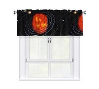 HJFCZH Outer Space Galaxy Solar System Prints Curtain Valance 54x18in - Peach Skin Kitchen Window Layer, Filtered Light & Quick-Install Rod Pocket Cover
