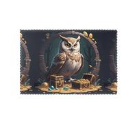 HJFCZH Owl Guarding Treasure Prints Placemats Set of 6 12x18in - Durable Table Layers with Heat-Resistant & Stylish Prints