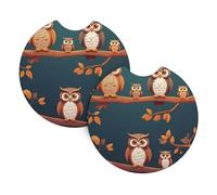 HJFCZH Owls On Tree Branches Prints Cute Car Coasters Set of 2 - Waterproof Cup Holder Protectors for Cars, Trucks & SUVs