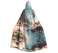 HJFCZH Palm Tree Rocky Shore Prints Halloween Adult Hooded Cloak ensuring easy care and long-lasting use