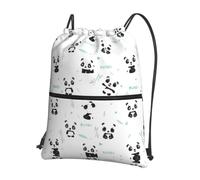 HJFCZH Panda bamboo Prints Drawstring Zipper Backpack - Lightweight Water-Resistant Gym Bag for Travel, Sports & Yoga - Durable Foldable Cover with Front Pocket