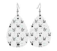 HJFCZH Panda bamboo Prints Teardrop Leather Earrings - Lightweight Dangle Earrings for Women, Vivid Color Faux Leather Drops with Silver Plated Hooks, Stylish Jewelry
