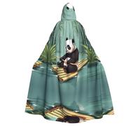 HJFCZH Panda On A Bamboo Raft Printed Halloween Adult Hooded Cape Super Large Hooded Cloak
