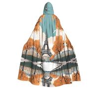 HJFCZH Paris City Tree Eiffel Tower Art Prints Halloween Adult Hooded Cloak for various party and carnival settings