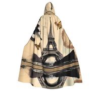 HJFCZH Paris Eiffel Tower Butterfly Printing Halloween Adult Hooded Cloak is a super large, comfortable, and durable cloak