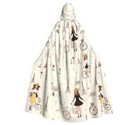 HJFCZH paris eiffel tower girl bicycle Pattern Halloween Adult Hooded Cape Super Large Hooded Cloak with Bow Tie, No Zipper