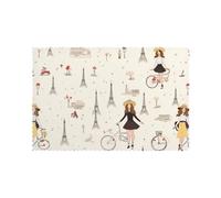 HJFCZH paris eiffel tower girl bicycle Printed Placemats for Dining Table Set of 6 for Hotels, Homes, and Banquets as Decorative Table Decorations, Beautiful durable