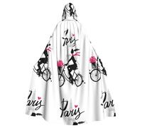 HJFCZH Paris Eiffel Tower Girl Bicycle Prints Hooded Cloak - Extra Large Cape with Drawstring, Cozy Layer