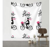 HJFCZH Paris Eiffel Tower Girl Bicycle Prints Wall Decor Tapestry 60x51in - Boho Dorm Room Backdrop, Beach Blanket & Stylish Sofa Throw