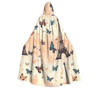 HJFCZH paris tower and butterfly Printed Halloween Adult Hooded Cape Cloak for wear during Halloween, role-playing