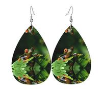 HJFCZH Peace Frog Tree Prints Water Drop Earrings - Fashionable Faux Leather Drops with 925 Sterling Silver Earring Hooks - Durable & Stylish
