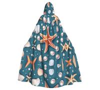 HJFCZH Pearls Starfish Seashell Theme Picture Halloween Adult Hooded Cape Super Large Hooded Cloak