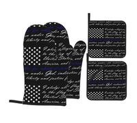 HJFCZH Pledge Of Allegiance Flag Prints Kitchen Baking Set - 4-Piece Heat Resistant Mitts & Covers, Waterproof & Durable for Oven, Grill & Serving