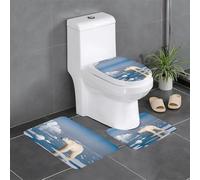 HJFCZH Polar Bear Ice Pattern Anti-Slip Bathroom Rugs Set - 3-Piece Contour, Oval & Rectangular Mats for Toilet, Vanity & Restrooms