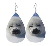 HJFCZH Polar Bear Prints Water Drop Earrings - Fashionable Faux Leather Drops with 925 Sterling Silver Earring Hooks - Durable & Stylish