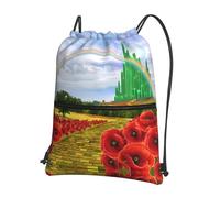 HJFCZH Poppies Field Yellow Brick Road Prints Drawstring Zipper Backpack - Lightweight Water-Resistant Gym Bag for Travel, Sports & Yoga - Durable Foldable Cover with Front Pocket