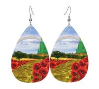 HJFCZH Poppies Field Yellow Brick Road Prints Teardrop Leather Earrings - Lightweight Dangle Earrings for Women, Vivid Color Faux Leather Drops with Silver Plated Hooks, Stylish Jewelry