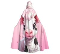 HJFCZH pretty pink cartoon cow Printed Halloween Adult Hooded Cape Super Large Hooded Cloak