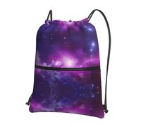HJFCZH Purple&Blue Galaxy Prints Drawstring Zipper Backpack - Ultra-Durable Water-Resistant Gym Bag for Travel & Sports - Lightweight & Foldable Cover