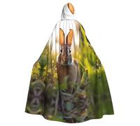 HJFCZH Rabbit in the grass Pattern Halloween Adult Hooded Cape Super Large Hooded Cloak with Bow Tie, No Zipper