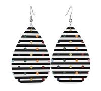 HJFCZH Rainbow Polka Dot Stripe Black and White Prints Dangle Leather Earrings - Elegant Water Drop Drops for Festive Style & Everyday Chic
