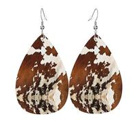 HJFCZH Red and white cowhide Prints Teardrop Leather Earrings - Lightweight Dangles with Silver-Plated Hooks, Vivid Color & Hypoallergenic Design for Festive Occasions