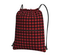HJFCZH Red Black Buffalo Check Plaid Pattern Prints Drawstring Zipper Backpack - Lightweight Water-Resistant Gym Bag for Travel, Sports & Yoga - Durable Foldable Cover with Front Pocket