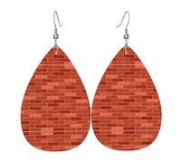 HJFCZH red brick wall texture Prints Teardrop Leather Earrings - Vibrant Dangle Earrings for Women, Lightweight Fashion Jewelry with Silver-Plated Hooks, Ideal for Parties & Gifts