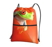 HJFCZH Red Eyes Tree Frogs Prints Drawstring Zipper Backpack Lightweight Sport Gym Bag Water-Resistant Travel Throw Cover for Men Women Teens