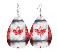 HJFCZH Retro Canada Flag Prints Teardrop Leather Earrings - Lightweight Dangle Earrings for Women, Vivid Color Faux Leather Drops with Silver Plated Hooks, Stylish Jewelry