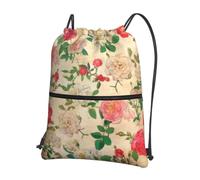 HJFCZH Retro flower Prints Drawstring Zipper Backpack - Lightweight Sporty Throw Bag for Gym, Travel & Yoga - Durable Water-Resistant Design