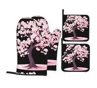 HJFCZH Romantic Cherry Blossom Tree Prints Kitchen Covers: Waterproof Oven Layers for Safe Cooking & Easy Cleanup - 4 Piece Heat Protection Set