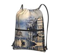 HJFCZH Romantic Paris Eiffel Tower Prints Drawstring Zipper Backpack - Lightweight Gym Throw Bag with Front Pocket - Ideal for Travel & Yoga